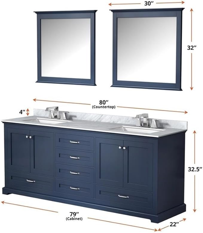 Dukes 80 in. W x 22 in. D Navy Blue Double Bath Vanity