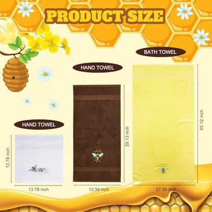 Peryiter 3 Pack Honey Bee Decorative Bath Towel Set