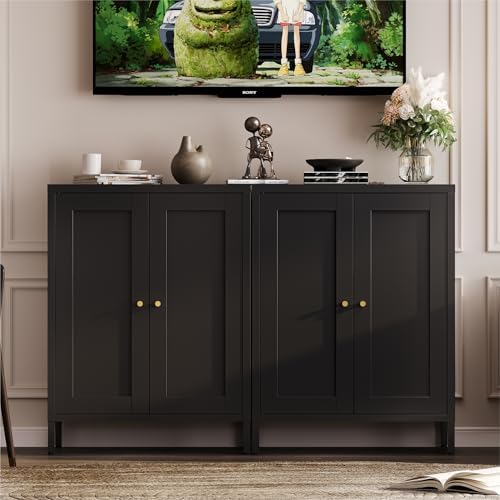 YAUWOH Small Metal Cabinet,Bathroom Storage Cabinet with 2 Adjustable Shelves and 2 Doors,Freestanding Sideboard for Small Spaces, Living Room, Home Office, Dining Room(1PC,Black)