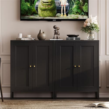 YAUWOH Small Metal Cabinet,Bathroom Storage Cabinet with 2 Adjustable Shelves and 2 Doors,Freestanding Sideboard for Small Spaces, Living Room, Home Office, Dining Room(1PC,Black)