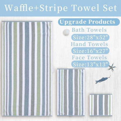 VOOVA & MOVAS Waffle 6PC Towel Set, Cotton, Navy Grey Green White