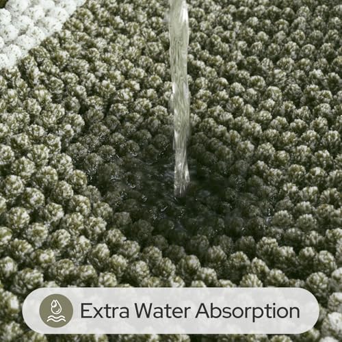 HOMEIDEAS Sage Green Bathroom Rugs Set, Striped Chenille, 20"x32"+17"x24"