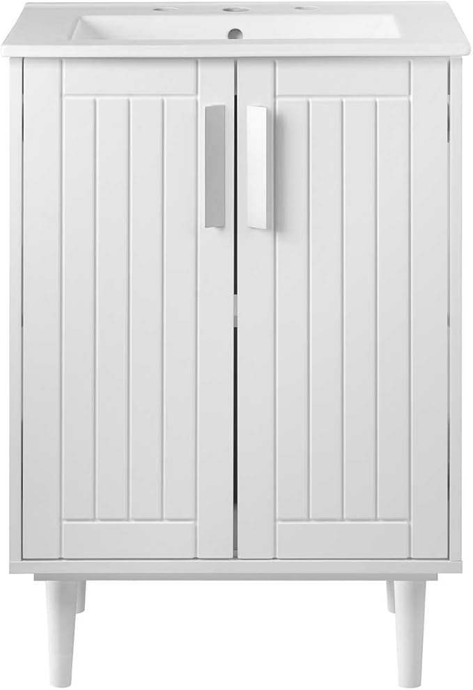 Modway Augusta 24" Bathroom Vanity Cabinet and Ceramic Vessel Sink Basin Combo in White White