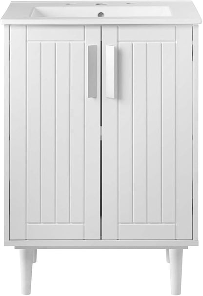 Modway Augusta 24" Bathroom Vanity Cabinet and Ceramic Vessel Sink Basin Combo in White White