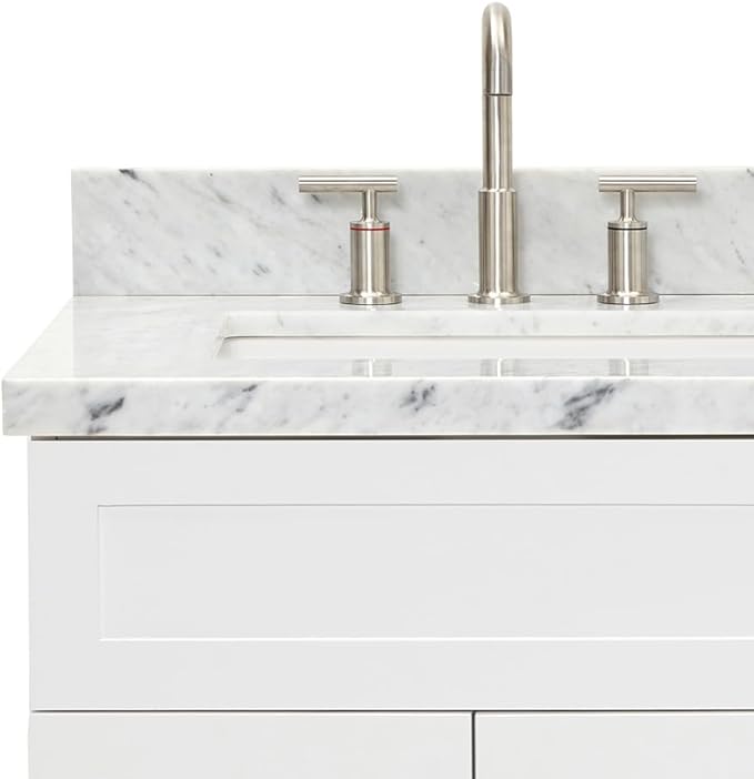 ARIEL Hamlet 60-inch Bathroom Vanity with Sink,Solid Wood, 1.5-inch Italian Carrara Marble Countertop, Double Rectangular Porcelain Sink, 4 Soft Closing Doors, 3 Dovetail Drawers, White