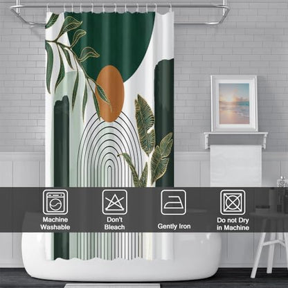 Abstract Boho Green Shower Curtain for Bathroom 72x78 Inch