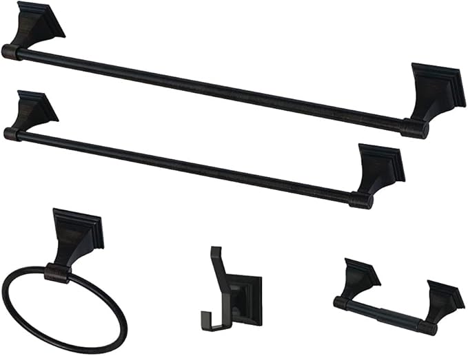 Kingston Brass BAHK61212478K Monarch 5-Piece 18-Inch and 24-Inch Towel Bars Bathroom Accessory Set in Matte Black