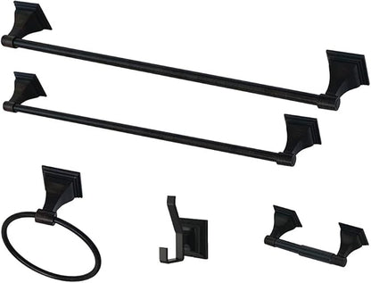 Kingston Brass BAHK61212478K Monarch 5-Piece 18-Inch and 24-Inch Towel Bars Bathroom Accessory Set in Matte Black