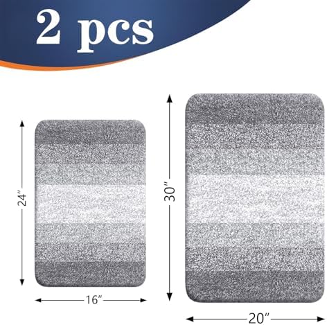 OLANLY Micorfiber Bathroom Rug Set 2 Piece, 30"x20"+24"x16"