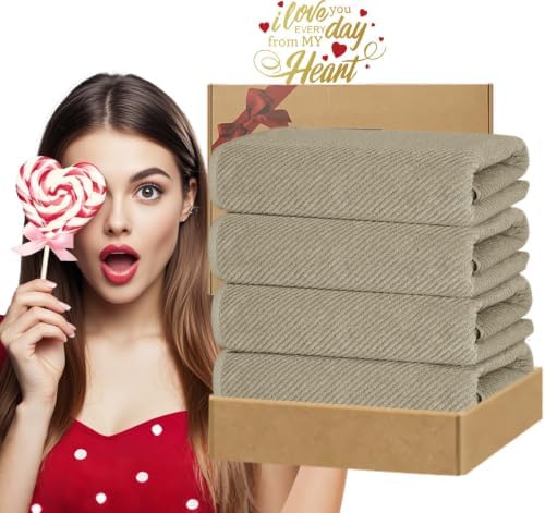 VOOVA & MOVAS Bath Towels 4PC, 100% Cotton, 30x56 in, Dark Beige