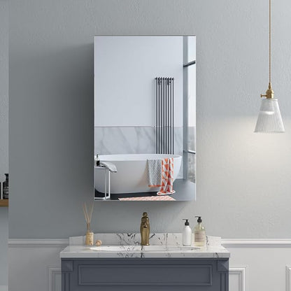 Quavikey Medicine Cabinet with Mirror, Aluminum Surface Mount or Recessed Bathroom Medicine Cabinet Mirror 16x26 Inch, Black