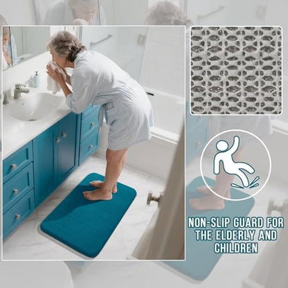 Yimobra Memory Foam Bathroom Mat Set, 31.5 x 20 & 24 x 20 in, Peacock Blue
