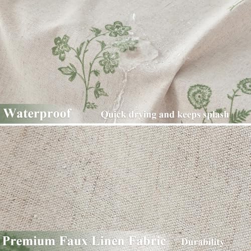 ORTIGIA Linen Shower Curtain Farmhouse Vintage Green Floral Cottage Core Shower Curtains Boho Rustic Block Print Decor for Bathroom 72 W x 72 L