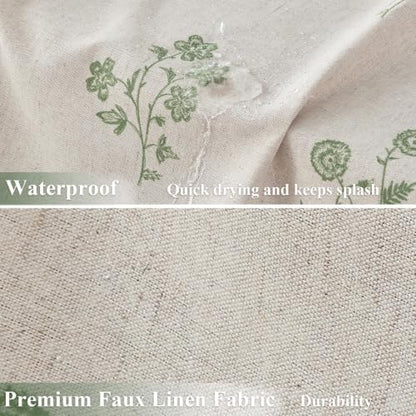 ORTIGIA Linen Shower Curtain Farmhouse Vintage Green Floral Cottage Core Shower Curtains Boho Rustic Block Print Decor for Bathroom 72 W x 72 L