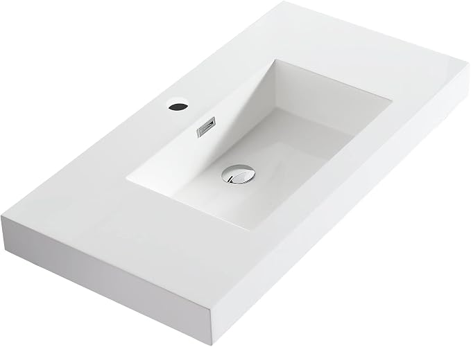 Dowell 36" Bathroom Sink,Single Bowl Vanity Basin,Rectangular Drop-In Bathroom Sink with Overflow,White-000 3618BP