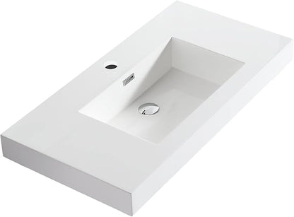 Dowell 36" Bathroom Sink,Single Bowl Vanity Basin,Rectangular Drop-In Bathroom Sink with Overflow,White-000 3618BP