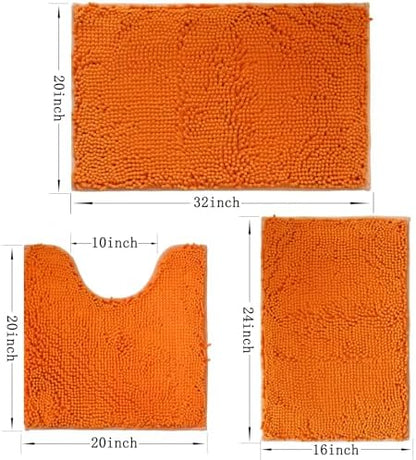 Bathroom Rugs Sets 3 Piece Non Slip,Bath Rugs with PVC Backing Bath Carpet,Bathroom Rug Washable,Absorbent,Plush Carpet Mats,Bath Mats for Bedroom, Kitchen,Tub,Home Decor (Orange)