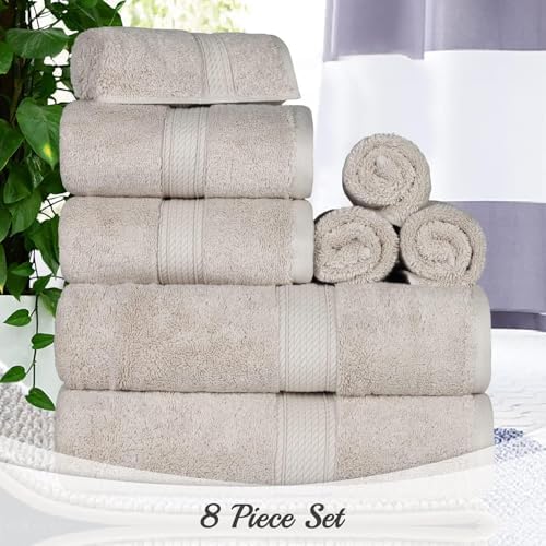 SUPERIOR Egyptian Cotton Ultra Plush & Absorbent, 8 Piece Set, Stone
