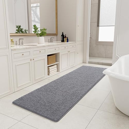 LOCHAS Luxury Bathroom Rug Shaggy Bath Mat 24 x 80 Inch, Grey