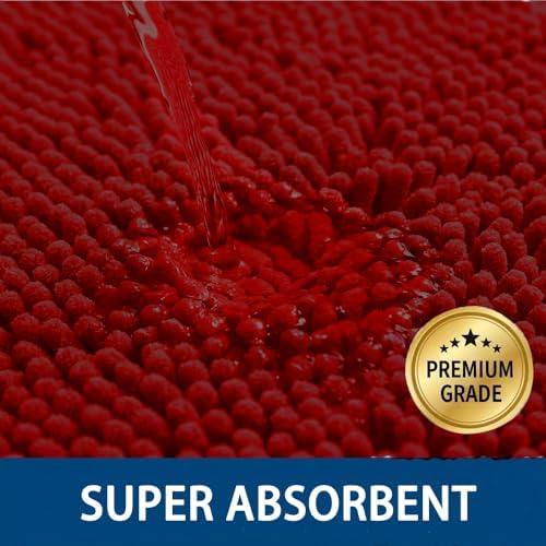 Bathroom Rugs Sets 2 Piece,Super Absorbent Chenille Bath Mats and U-Shaped Toilet Rug,Strong PVC Non Slip Backing,Microfiber Washable Dry Quickly Bath Mats for Bathroom(20"x32"+20"x20"U,Dark Red)