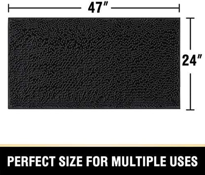 H.VERSAILTEX Bathroom Rugs Bath Mats Non Slip Luxury Chenille Bathroom Runner Rug 24x47 Extra Soft and Absorbent Shaggy Rugs Dry Fast Plush Area Carpet Mats for Bath Room, Tub - Black