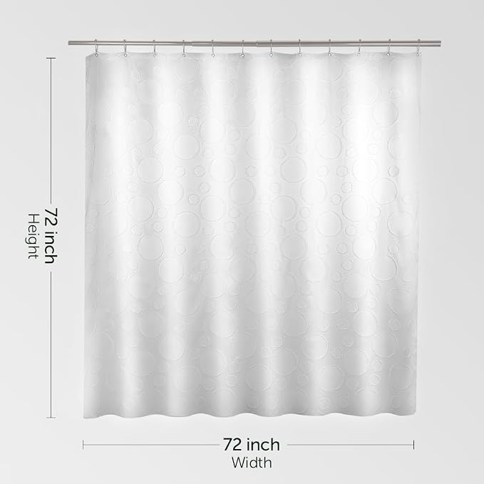 Waterproof Fabric Shower Curtain for Bathroom - Washable, 72"x72", Boho Style, Textured Jacquard, Hotel Quality, Ruffled, 12 Metal Hooks, Ivory White