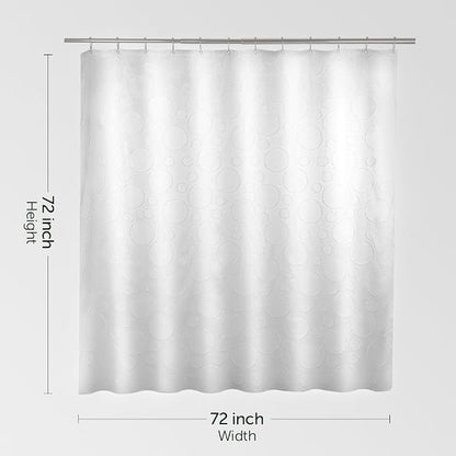 Waterproof Fabric Shower Curtain for Bathroom - Washable, 72"x72", Boho Style, Textured Jacquard, Hotel Quality, Ruffled, 12 Metal Hooks, Ivory White