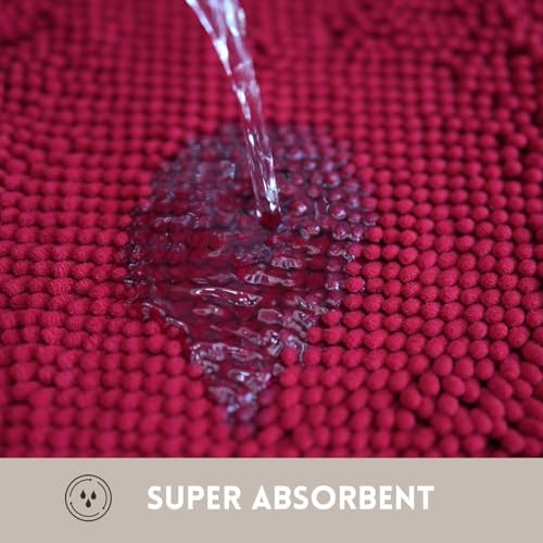 Bathroom Rugs Sets 2 Piece Chenille Bathroom Rugs,Extra Thick and Absorbent,Strong PVC Non-Slip Underside, Machine Washable, Dry Quckily, Soft Cozy Plush for Bedroom, (Burgundy)