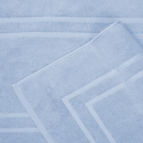 Feather & Stitch 2 Piece Towel Like Bath Mats (30x21 Inch) 100% Cotton Terry Bath Mats, Bathroom Shower Floor Mats [NOT A Bathroom Rug], Soft Absorbent Washable Mats - Sky Blue