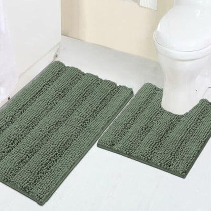 2 Piece Bathroom Rug Set with Toilet Mat, Soft Absorbent Chenille, Non-Slip