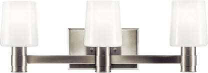 Kichler Adani 3-Light Vanity, Modern Light with Opal Glass in Brushed Nickel, Bathroom or Powder Room (8.25" x 24"), 55176NI