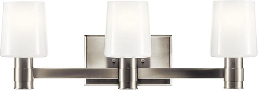 Kichler Adani 3-Light Vanity, Modern Light with Opal Glass in Brushed Nickel, Bathroom or Powder Room (8.25" x 24"), 55176NI