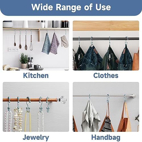 Titanker Shower Curtain Hooks Rings, Rust-Resistant Metal Double Glide Shower Hooks for Bathroom Shower Rods Curtains, Set of 12 Hooks - Lightcyan