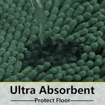 BOANKODU Bathroom RugsSets 2 Piece，59X24+16X24Inch，Absorbent Non-Slip Very Soft Chenille Mat,Machine Washable（Dark Green）