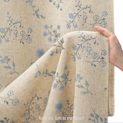 Blue Floral Farmhouse Vintage Linen Shower Curtain French Country 72Wx84H