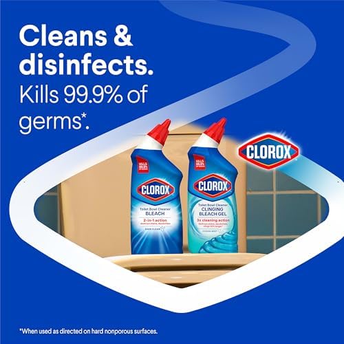 Clorox Toilet Bowl Cleaner with Bleach, Rain Clean Scent, Kills 99.9% of Germs, Removes Toilet Rings and Mold Stains, 24 fl oz, Pack of 2