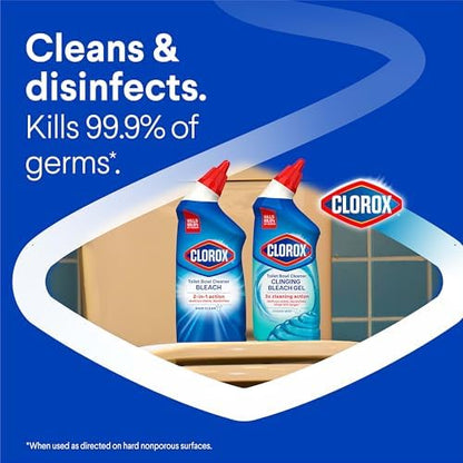 Clorox Toilet Bowl Cleaner with Bleach, Rain Clean Scent, Kills 99.9% of Germs, Removes Toilet Rings and Mold Stains, 24 fl oz, Pack of 2