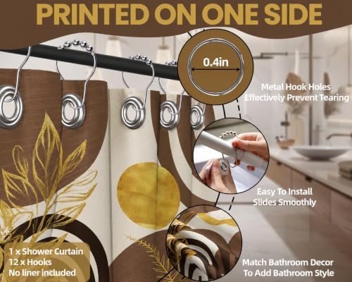 Brown and Gold Shower Curtain, 60X72 in, Mid Century Modern Tan