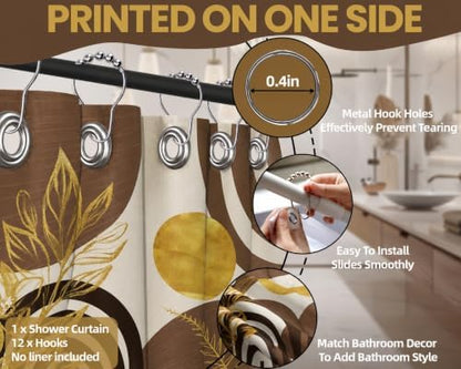 Brown and Gold Shower Curtain, 60X72 in, Mid Century Modern Tan