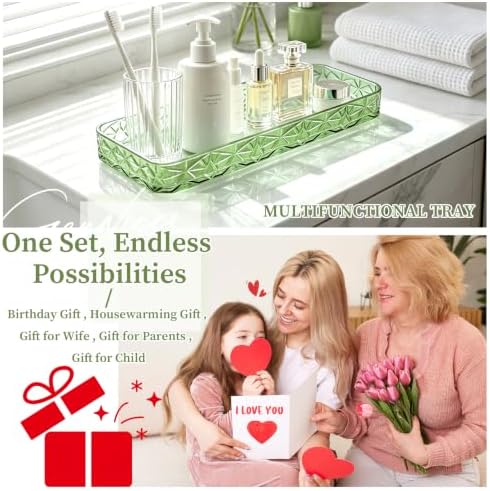 Green Bathroom Accessories Set 7 Pcs, Green Bathroom Sets, Acrylic Soap Dispenser and Toothbrush Holder Set, Qtip Holder Set, Bathroom Sink Set, Gift for Home Apartment