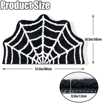 Meetory Spider Web Bath Mat, 31×20" Halloween Bath Mat Non-Slip Rugs Spiderweb Rug Machine Washable Goth Area Rugs Gothic Rug for Front Door, Bedroom, Living Home (Black)