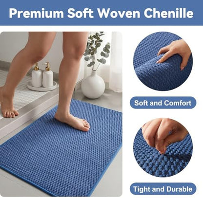 Triohero Large Bathroom Rugs Non Slip Washable Bath Rugs Super Absorbent Bathroom Rug Thin Quick Dry Low Pile Bath Mats, Denim Blue 36"x48"