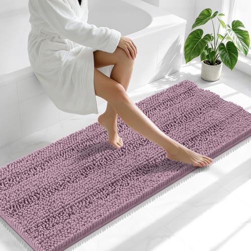 Smiry Thick Chenille Bathroom Runner Rugs 59x20, Soft Bath Mat, Deep Plum