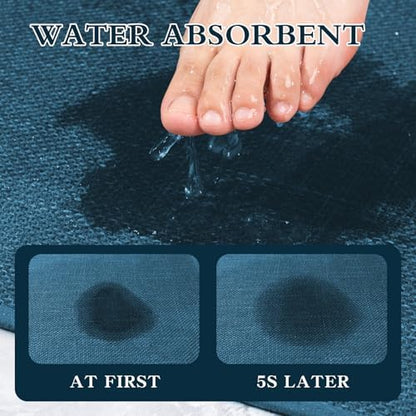 chakme Bathroom Rugs Mat 36x24, Ultra Thin Non Slip Bath Mat Large Quick Dry Absorbent Bath Mat for Bathroom, (Dark Blue, 36"x24")