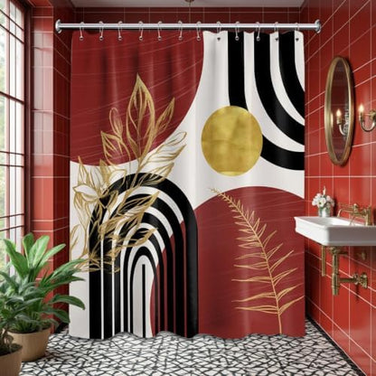 Black and Red Extra Long Shower Curtain, Tall 72X78 in, Mid Century