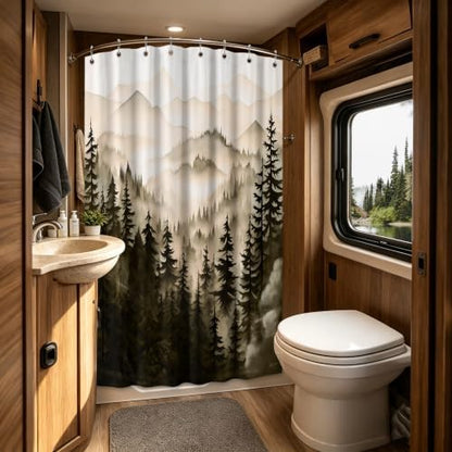 Dark Brown Forest Stall Shower Curtain, 54X72 in Narrow Small, Mountain