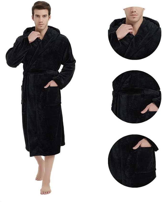 U2SKIIN Mens Hooded Robe, Plush Robes for Men Long Fleece Bathrobe
