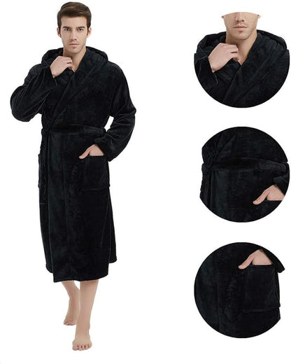 U2SKIIN Mens Hooded Robe, Plush Robes for Men Long Fleece Bathrobe