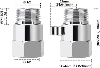 MAYYAYA Brass Shower Shut Off Valve, Flow Control, Handheld/Bidet, Chrome | Shut Off Valve, Flow Control, G1/2 NPT, Brass Body, Handle Lever, for Handheld Shower&Bidet Sprayer, Leak-Free, Silver