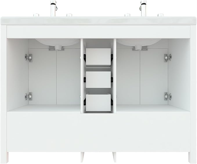 51 inch Bathroom Sink Vanity Combo, Large Freestanding Double Bath Vanity Sink Set with 2 Cabinets & 6 Drawers, Dual Basin Modern Bathroom Storage Cabinet, White